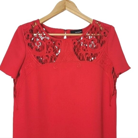 THE KOOPLES Red Short Sleeve Embroidered Lace Mini Shift Dress Women's Size M - Picture 5 of 16